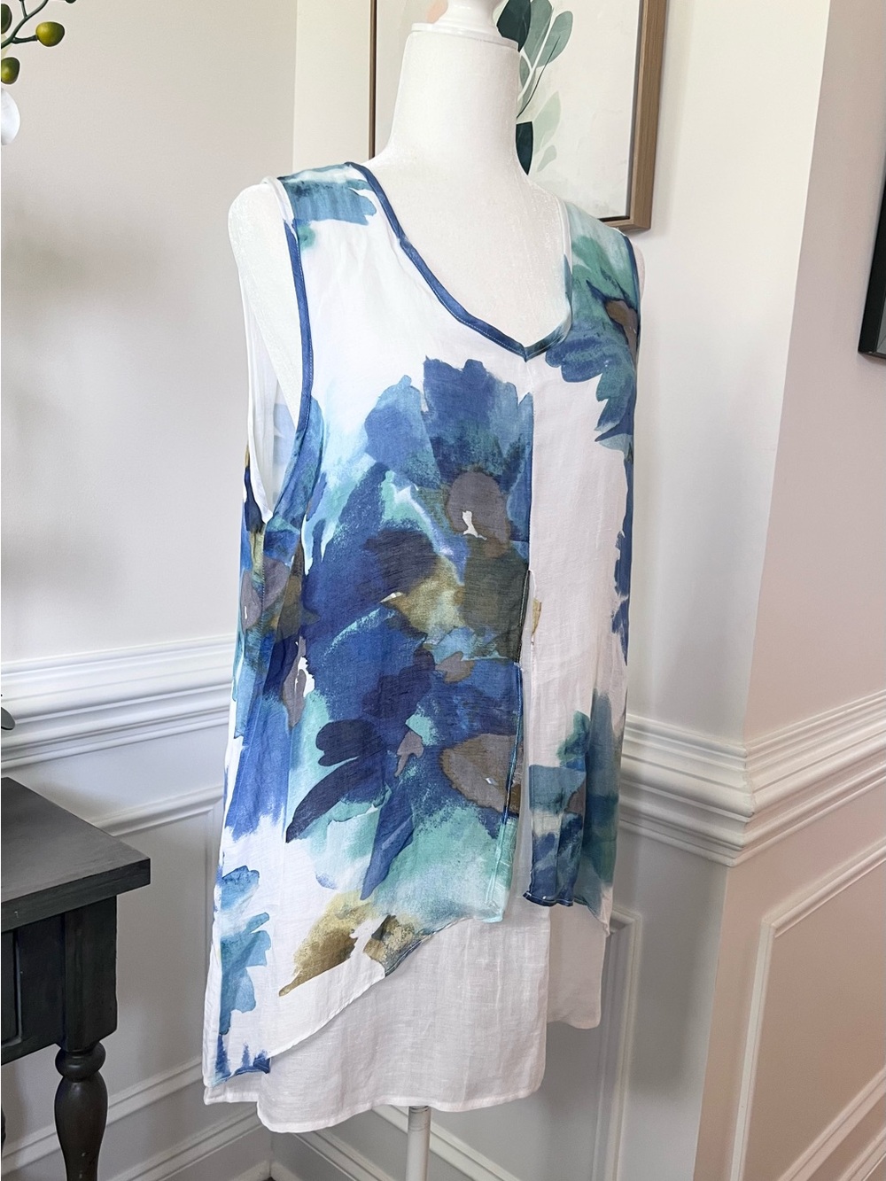 NWT Habitat Lagenlook 2 Pc. Button-Front Top with Tank Watercolor Linen Blend LG - Picture 8 of 15